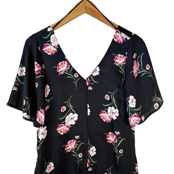 Chelsea28 Women's Floral Print V Neck Short Sleeve Romper Black Red Size Small - Picture 5 of 16